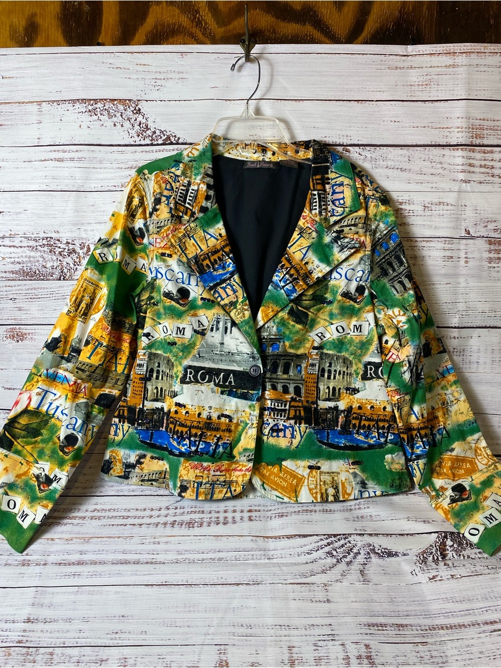 Vintage French Postcards Women's Rome Print Blazer Jacket - Multicolor